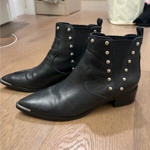 Marc Fisher Black Leather Studded Booties